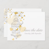 Vogelkooi bruiloft geel save the date kaart (Voorkant / Achterkant)