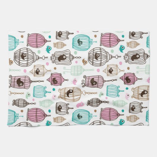 vogelkooi houdt van kinder achtergrondpatroon theedoek (Horizontaal)