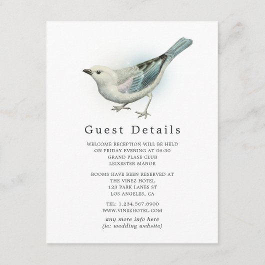   Vogelkooi Kant Bruiloft Gast Details Informatiekaartje (Voorkant)