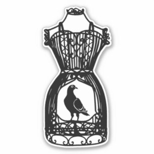 Vogelkooi Mannequin Jurk vorm Silhouette Art Sticker