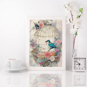 Vogelkooi Mixed Media Collage Ephemera Decoupage Poster