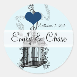  vogelkooi Musical Love Bird Aqua Weddings Ronde Sticker