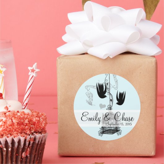 vogelkooi Musical Love Bird Weddings Ronde Sticker (Feest)