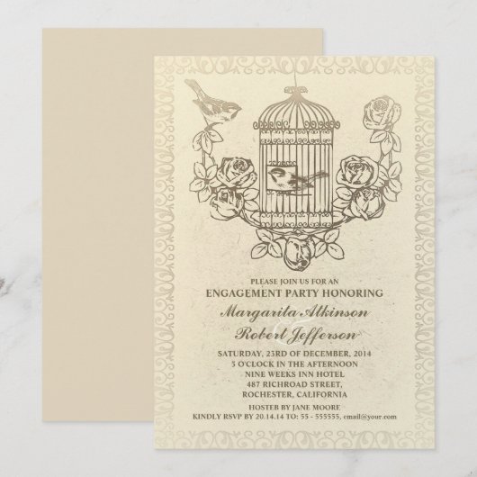  vogelkooi verlovingsfeest uitnodigingen (Voorkant / Achterkant)