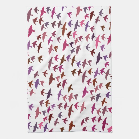 Vogelkoppel in roze en Paars Theedoek (Verticaal)