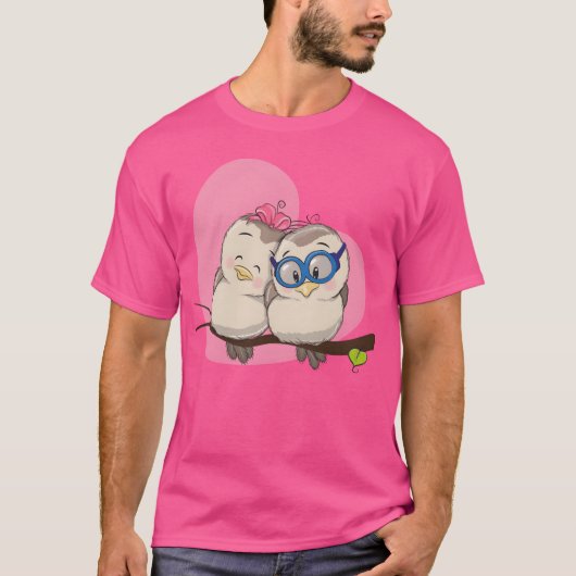 Vogelkoppel verliefd hart romc  t-shirt (Voorkant)