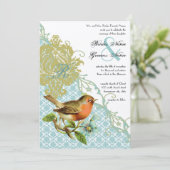  vogelkoraal Lagoon Endive Damask Wedding Kaart (Staand voorkant)