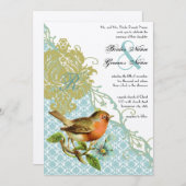  vogelkoraal Lagoon Endive Damask Wedding Kaart (Voorkant / Achterkant)