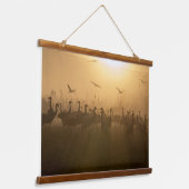 Vogelkudde van Cranes bij het Agamon HaHula, Israë Hangend Wandkleed (Gebogen)