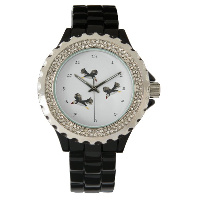 Vogelkunst vliegende Puffins Horloge (Voorkant)
