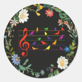 Vogelliedje, bloemengrens, ronde sticker (Voorkant)