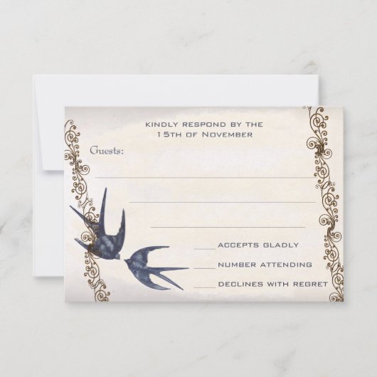 vogelmarine bruiloft RSVP Kaartje (Voorkant)