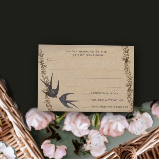  vogelmarine bruiloft RSVP Kaartje