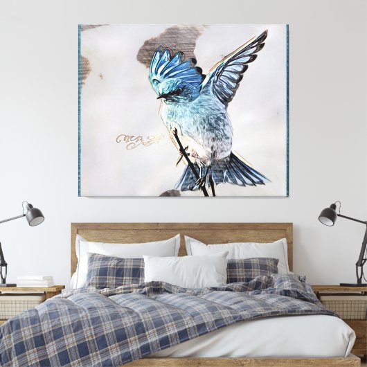 Vogelmodellen: Berg Bluebird 01-02 Canvas Afdruk (Insitu (Slaapkamer))