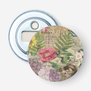 Vogelnest Bloementuin Bloem Vlinder Kunst Button Flesopener