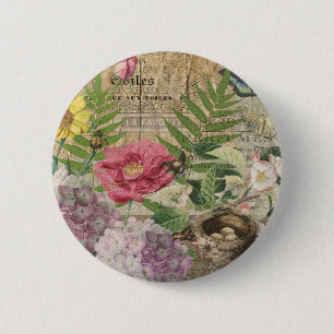 Vogelnest Bloementuin Bloem Vlinder Kunst Ronde Button 5,7 Cm