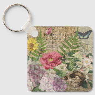 Vogelnest Bloementuin Bloem Vlinder Kunst Sleutelhanger
