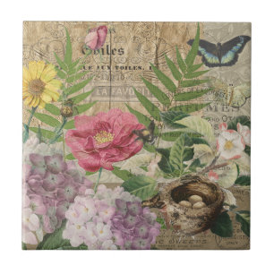 Vogelnest Bloementuin Bloem Vlinder Kunst Tegeltje