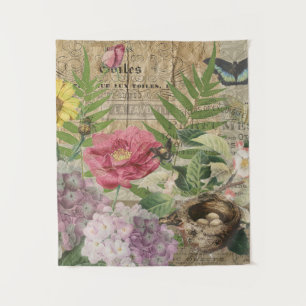 Vogelnest Bloementuin Bloem Vlinder Kunst Wandkleed