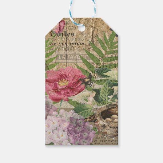 Vogelnest bloementuin Bloemvlinderkunst Cadeaulabel (Voorkant)