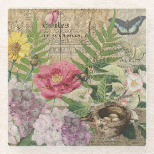 Vogelnest bloementuin Bloemvlinderkunst Glazen Onderzetter