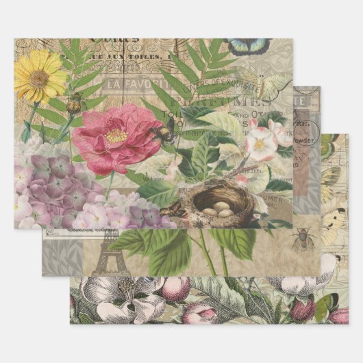 Vogelnest bloementuin Bloemvlinderkunst Inpakpapier Vel (Set)