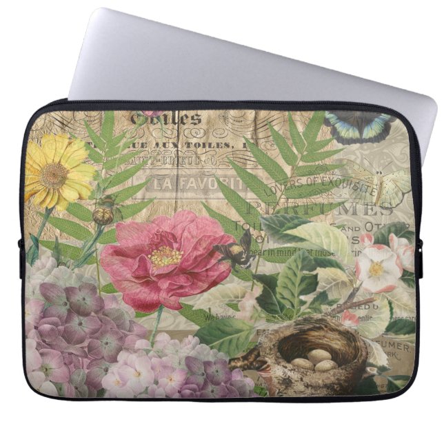 Vogelnest bloementuin Bloemvlinderkunst Laptop Sleeve (Voorkant)