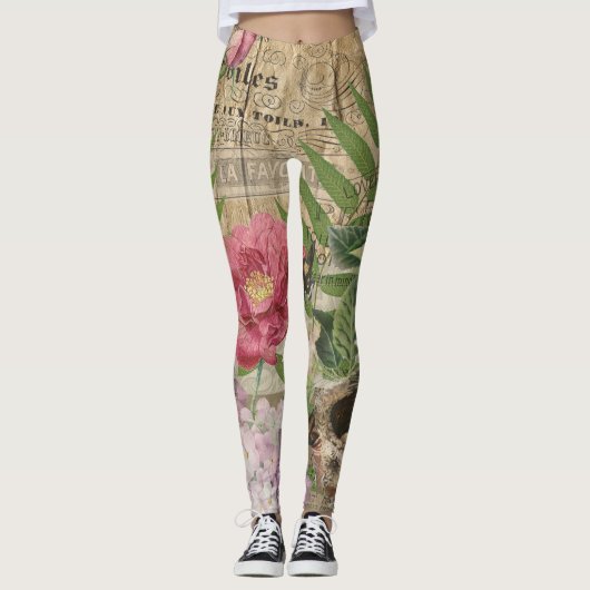 Vogelnest bloementuin Bloemvlinderkunst Leggings (Voorkant)