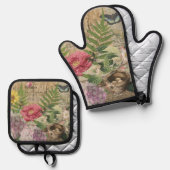 Vogelnest bloementuin Bloemvlinderkunst Ovenwant & Pannenlap Set (Voorkant / Achterkant)