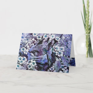 VOGELNEST, BOMEN MET WITTE BLAUWE STROMEN FEESTDAGEN KAART