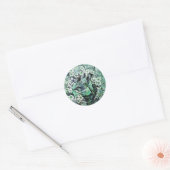 VOGELNEST, BOMEN MET WITTE GROENE SPRINGSTROMEN RONDE STICKER (Envelop)