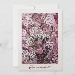 VOGELNEST, BOOM MET WITTE RODE ROZE LENTE BLOEMEN KAART