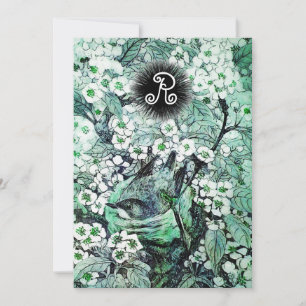 VOGELNEST, BOOM, WITTE BLAUWE LENTE BLOEMEN MONOGR AANKONDIGING