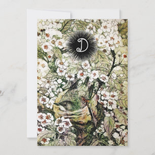 VOGELNEST, BROWN WHITE SPRING FLOWERS MONOGRAM AANKONDIGING