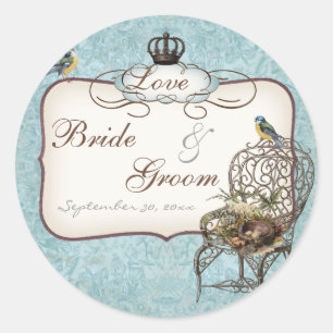  Vogelnest in Stoel, Uitnodiging voor het Huwelijk Ronde Sticker