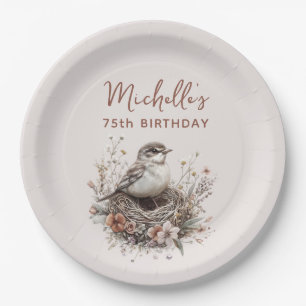 Vogelnest Terracotta Roze 75ste verjaardag Papieren Bordje