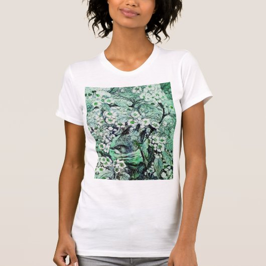 VOGELNEST, TREE, GROENE WIT-SPRINGSTROMEN T-SHIRT (Voorkant)