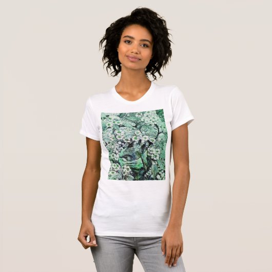 VOGELNEST, TREE, GROENE WIT-SPRINGSTROMEN T-SHIRT (Voorkant volledig)