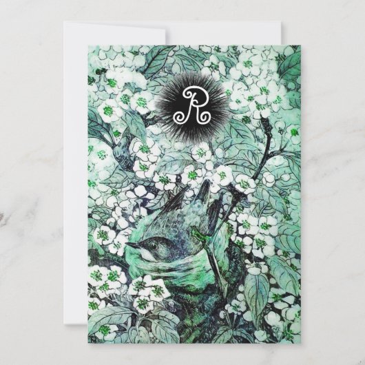 VOGELNEST, TREE, WITTE BLAUWE STROMEN MONOGRAM AANKONDIGING (Voorkant)