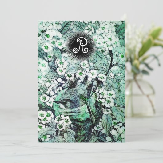 VOGELNEST, TREE, WITTE BLAUWE STROMEN MONOGRAM AANKONDIGING (Staand voorkant)