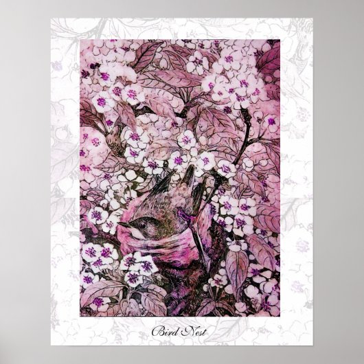 VOGELNEST ,wit rood roze paars Poster (Voorkant)