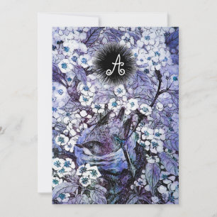 VOGELNEST, WITTE BLAUWE LENTE BLOEMEN MONOGRAM AANKONDIGING