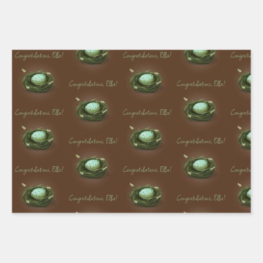 Vogelnesten met blauwe gevreesde eieren 3 aangepas inpakpapier vel (Voorkant)