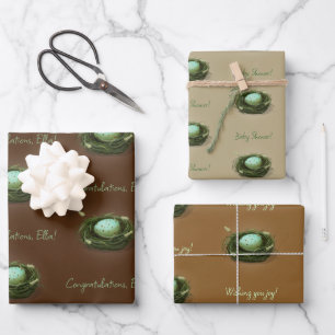 Vogelnesten met blauwe gevreesde eieren 3 aangepas inpakpapier vel