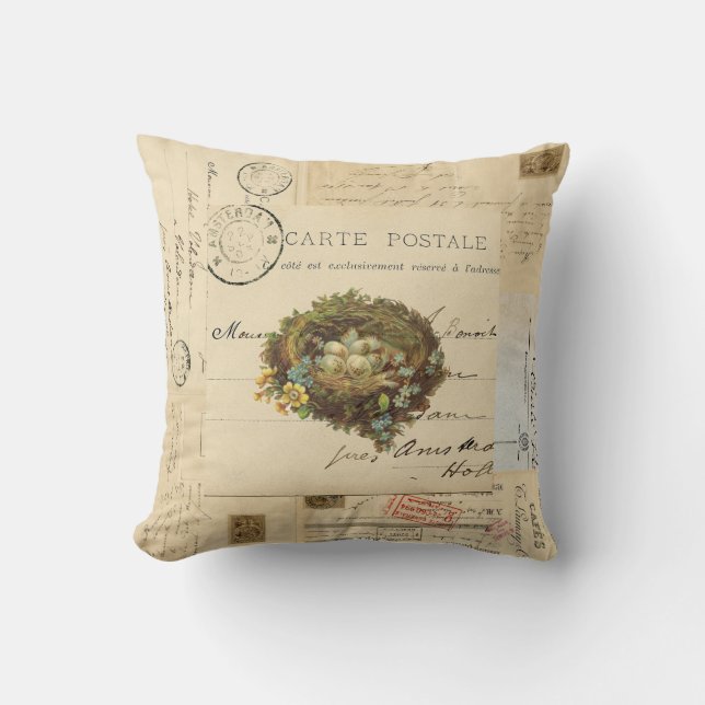  vogelnestFranse Briefkaarten Pillow Kussen (Voorkant)