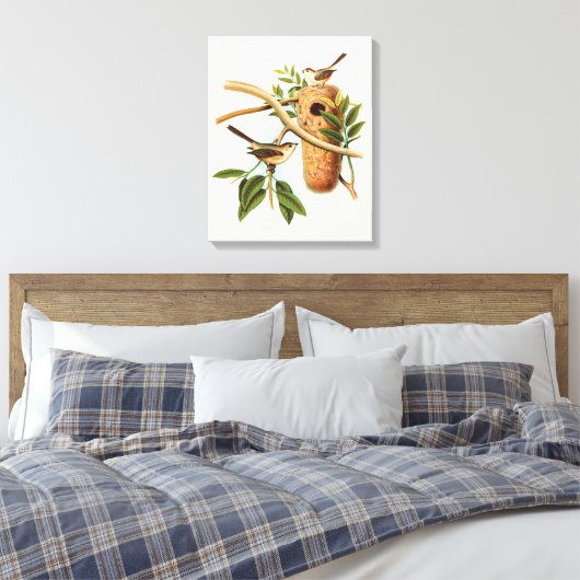 Vogelpaar op een nestveld op een tak canvas afdruk (Insitu (Slaapkamer))