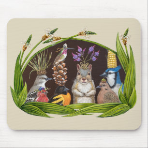 Vogelpartij met eekhoornmuisblok muismat