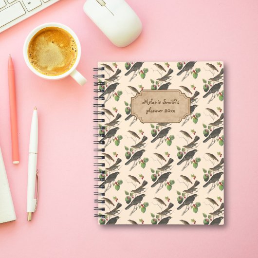 vogelpatroon aangepaste naam ongedateerd planner