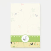 Vogelpatroon, bladeren, bessen, monogram post-it® notes (Voorkant)