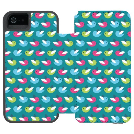 Vogelpatroon Blauw Incipio iPhone Portemonnee Hoesje (Agenda Open)